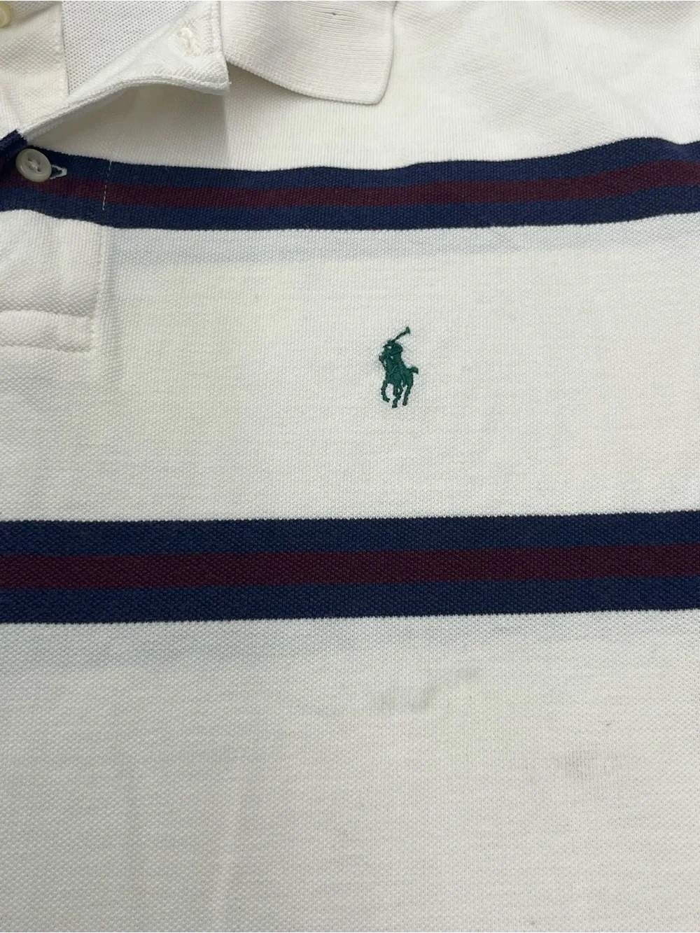 Ralph Lauren White Polo with Navy & Red Stripes Size Large
